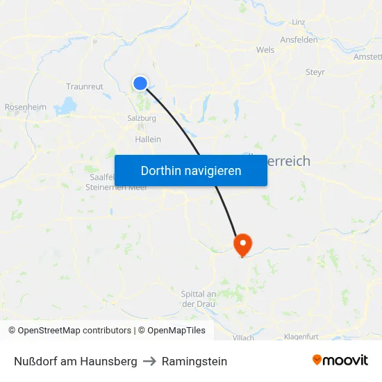 Nußdorf am Haunsberg to Ramingstein map