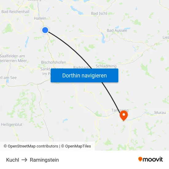 Kuchl to Ramingstein map
