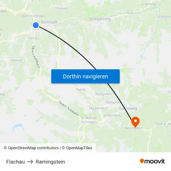 Flachau to Ramingstein map