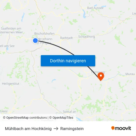 Mühlbach am Hochkönig to Ramingstein map