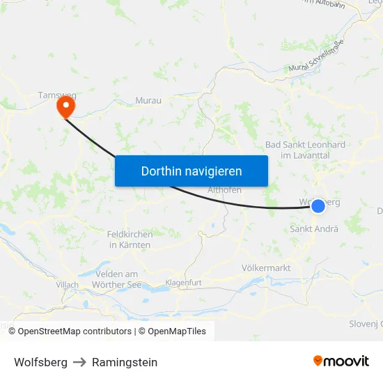 Wolfsberg to Ramingstein map