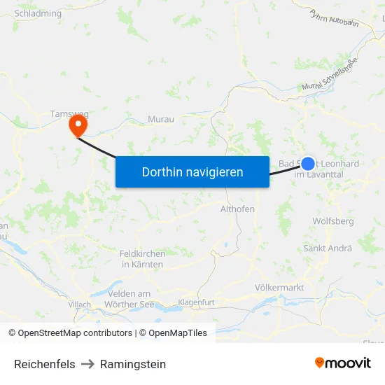 Reichenfels to Ramingstein map