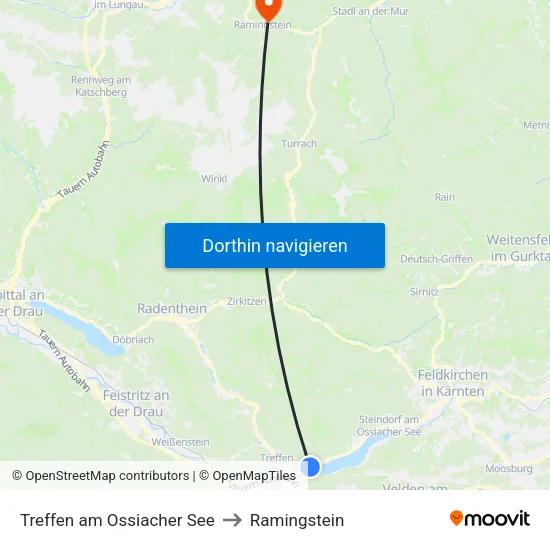 Treffen am Ossiacher See to Ramingstein map