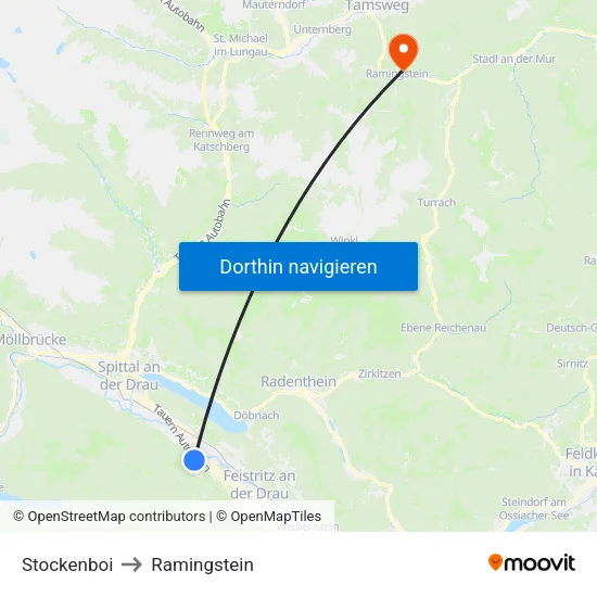 Stockenboi to Ramingstein map