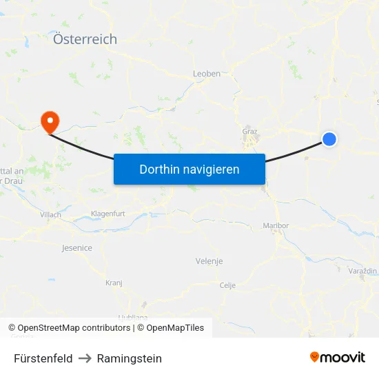 Fürstenfeld to Ramingstein map