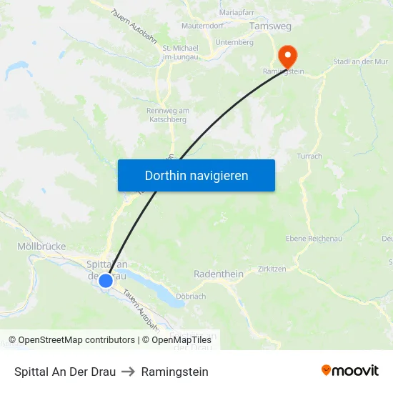 Spittal An Der Drau to Ramingstein map