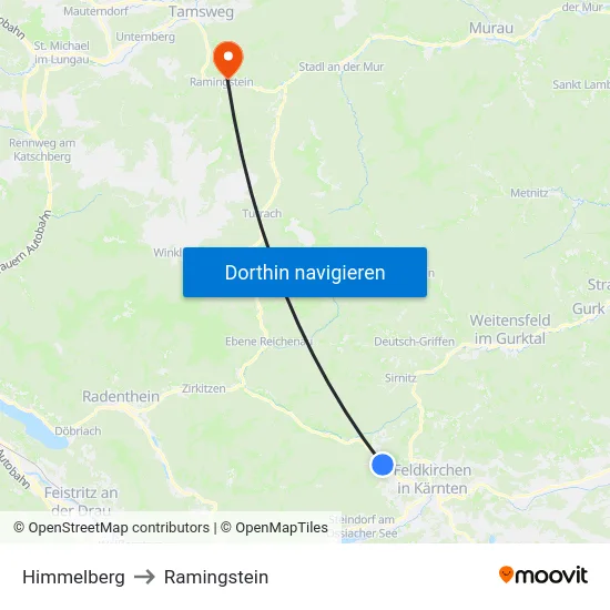 Himmelberg to Ramingstein map