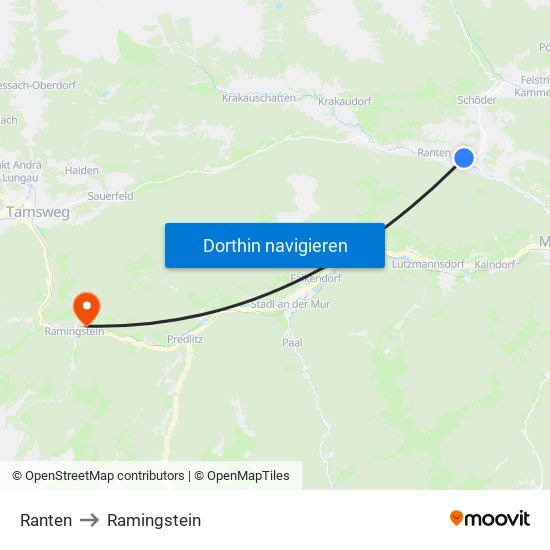 Ranten to Ramingstein map