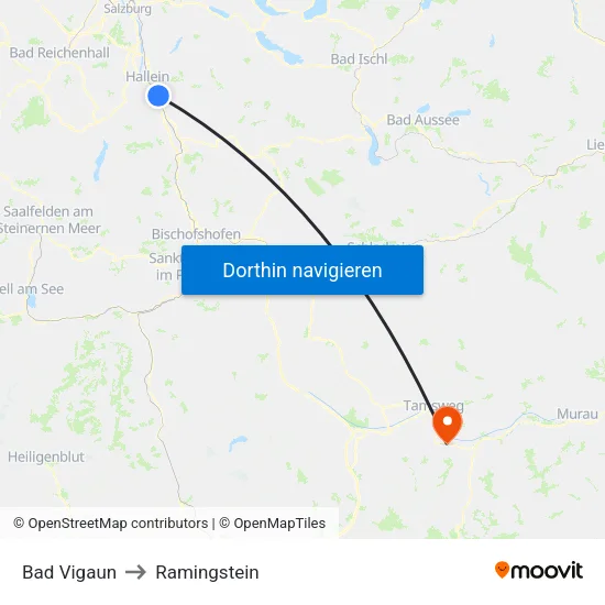 Bad Vigaun to Ramingstein map