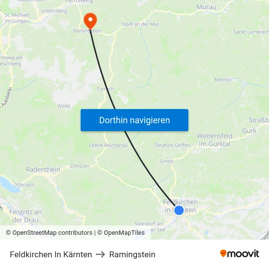Feldkirchen In Kärnten to Ramingstein map