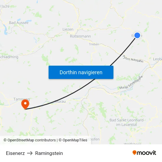 Eisenerz to Ramingstein map