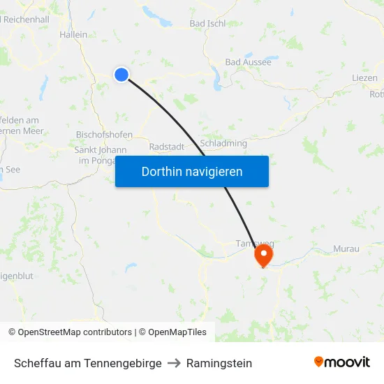 Scheffau am Tennengebirge to Ramingstein map