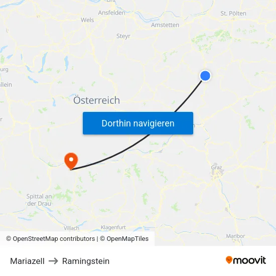 Mariazell to Ramingstein map