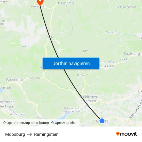 Moosburg to Ramingstein map