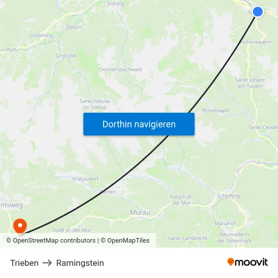 Trieben to Ramingstein map