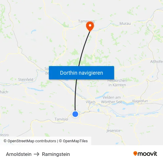 Arnoldstein to Ramingstein map