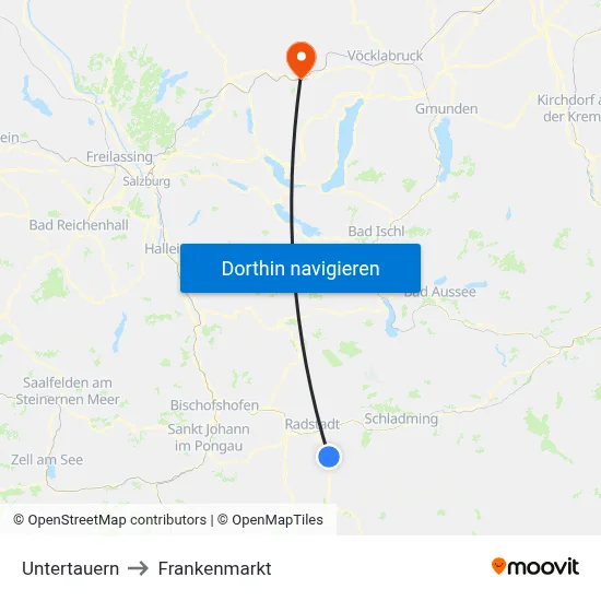 Untertauern to Frankenmarkt map