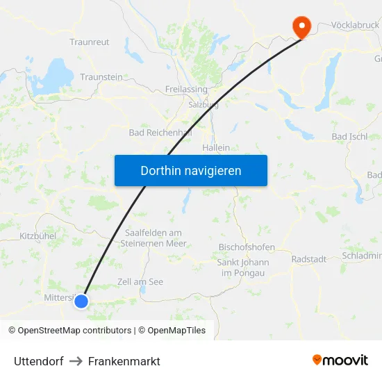 Uttendorf to Frankenmarkt map