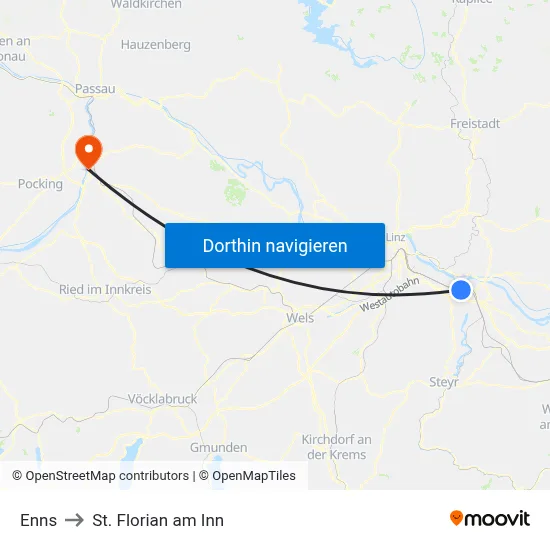 Enns to St. Florian am Inn map