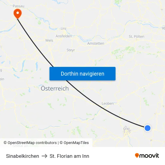 Sinabelkirchen to St. Florian am Inn map