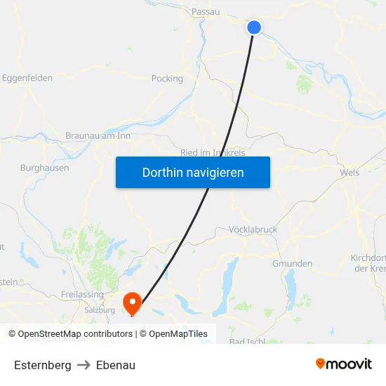 Esternberg to Ebenau map