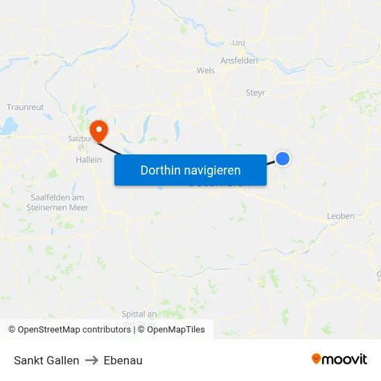 Sankt Gallen to Ebenau map