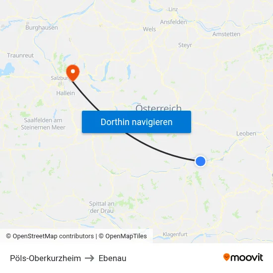 Pöls-Oberkurzheim to Ebenau map