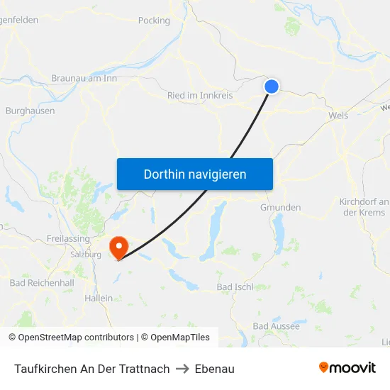 Taufkirchen An Der Trattnach to Ebenau map