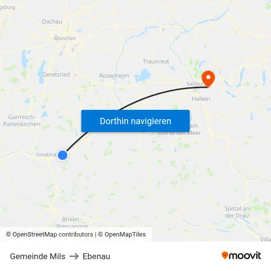 Gemeinde Mils to Ebenau map
