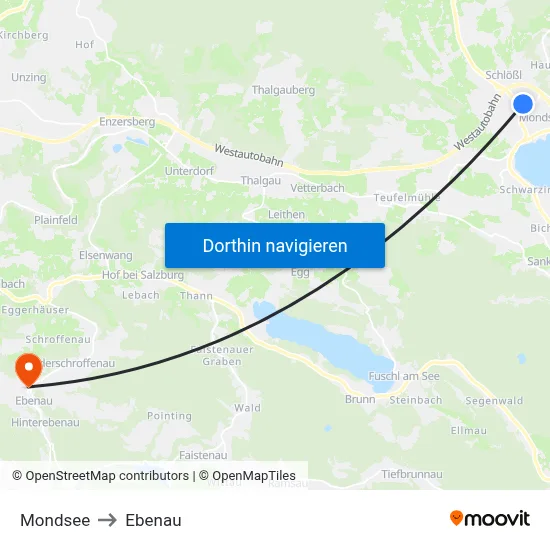 Mondsee to Ebenau map