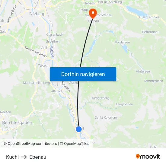 Kuchl to Ebenau map