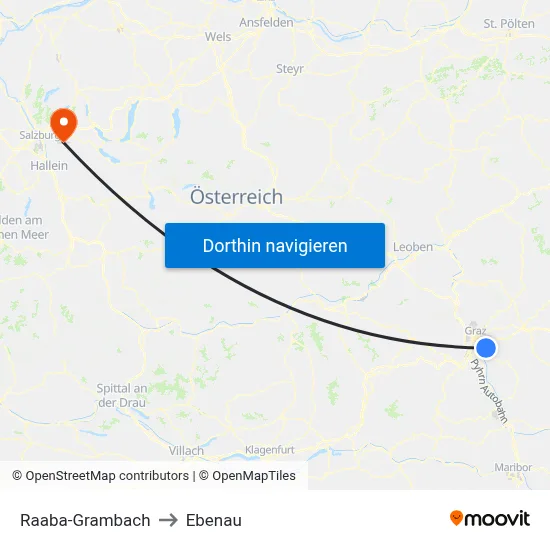 Raaba-Grambach to Ebenau map