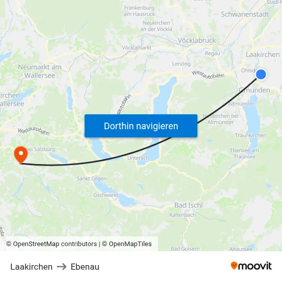 Laakirchen to Ebenau map