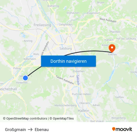 Großgmain to Ebenau map