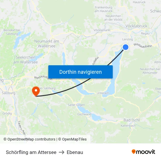 Schörfling am Attersee to Ebenau map