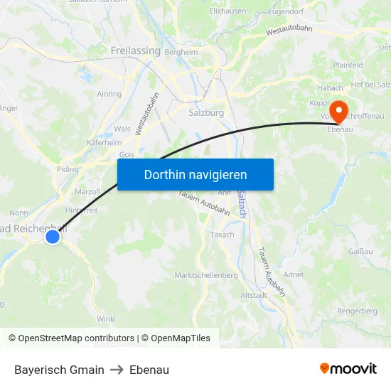 Bayerisch Gmain to Ebenau map