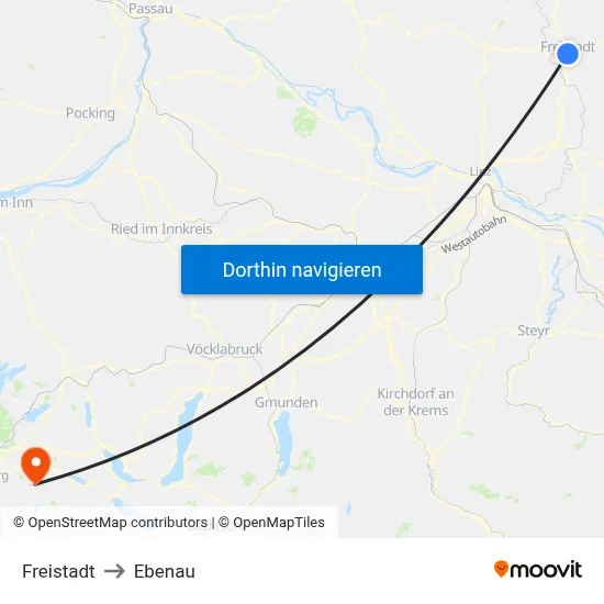 Freistadt to Ebenau map