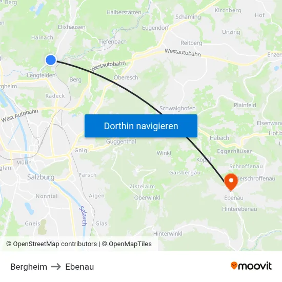 Bergheim to Ebenau map