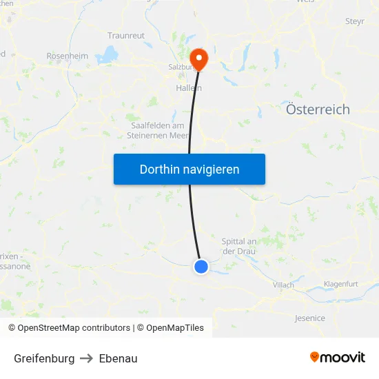 Greifenburg to Ebenau map
