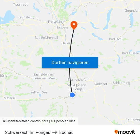 Schwarzach Im Pongau to Ebenau map