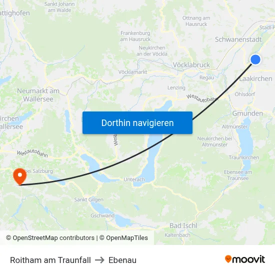 Roitham am Traunfall to Ebenau map