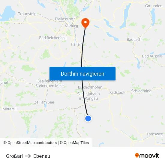 Großarl to Ebenau map