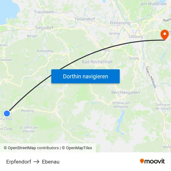 Erpfendorf to Ebenau map