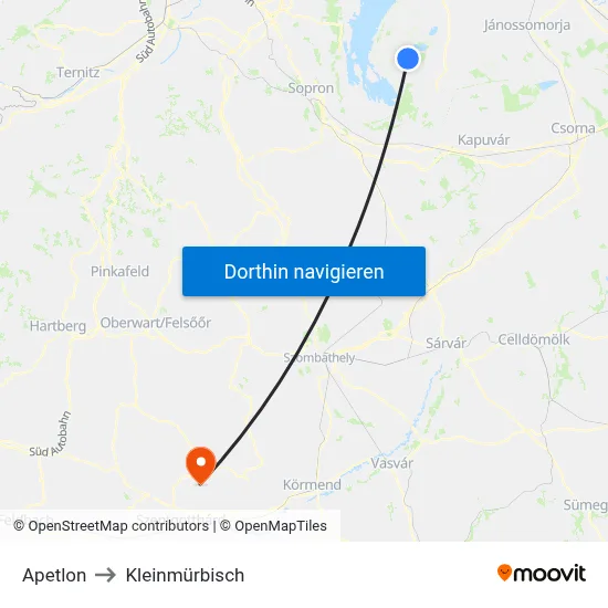 Apetlon to Kleinmürbisch map