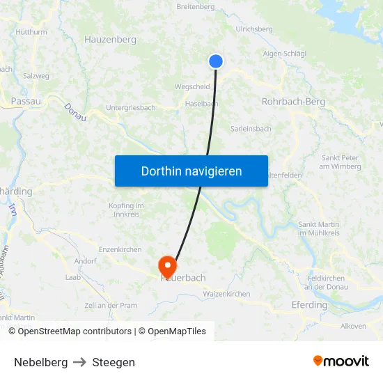 Nebelberg to Steegen map