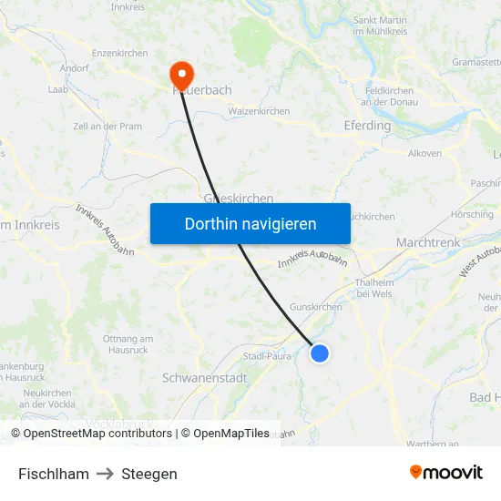 Fischlham to Steegen map