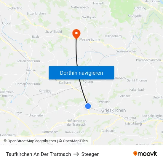 Taufkirchen An Der Trattnach to Steegen map
