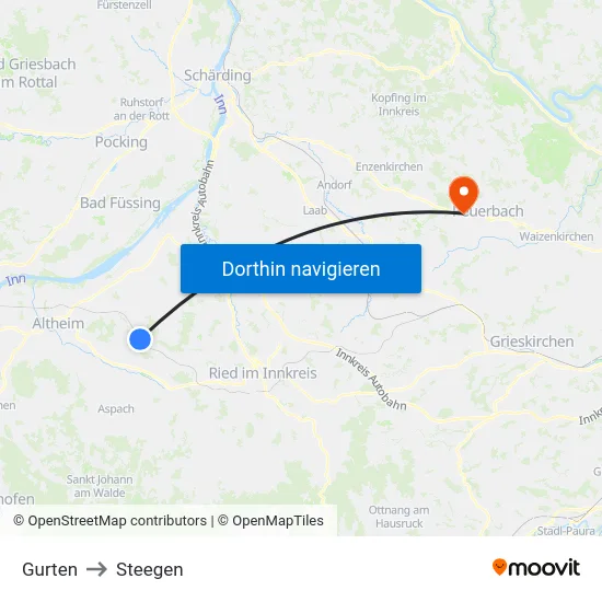 Gurten to Steegen map