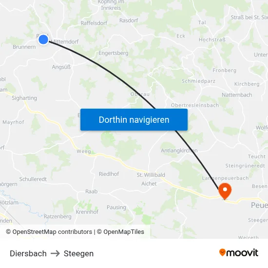 Diersbach to Steegen map
