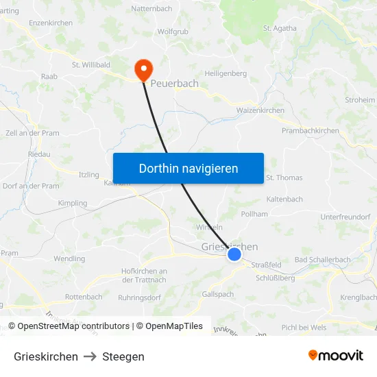 Grieskirchen to Steegen map
